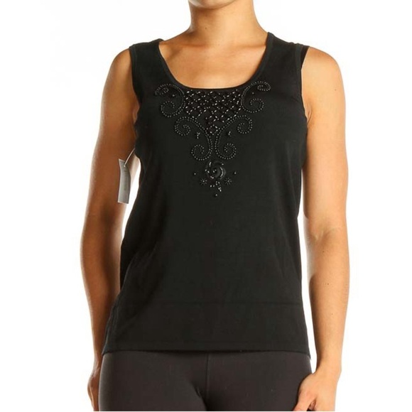 BCBG MAXAZRIA Black Sequin Chic Floral Beaded Tank Top Size S Stretch Knit - Picture 1 of 8